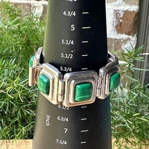 VTG Bracelet Size 6 Wide‎ Panel Link Southwestern Malachite 925 Sterling 68.8g